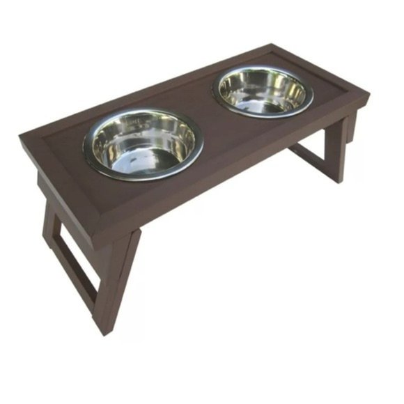 NIB Espresso Double Pet Feeder - Picture 1 of 2